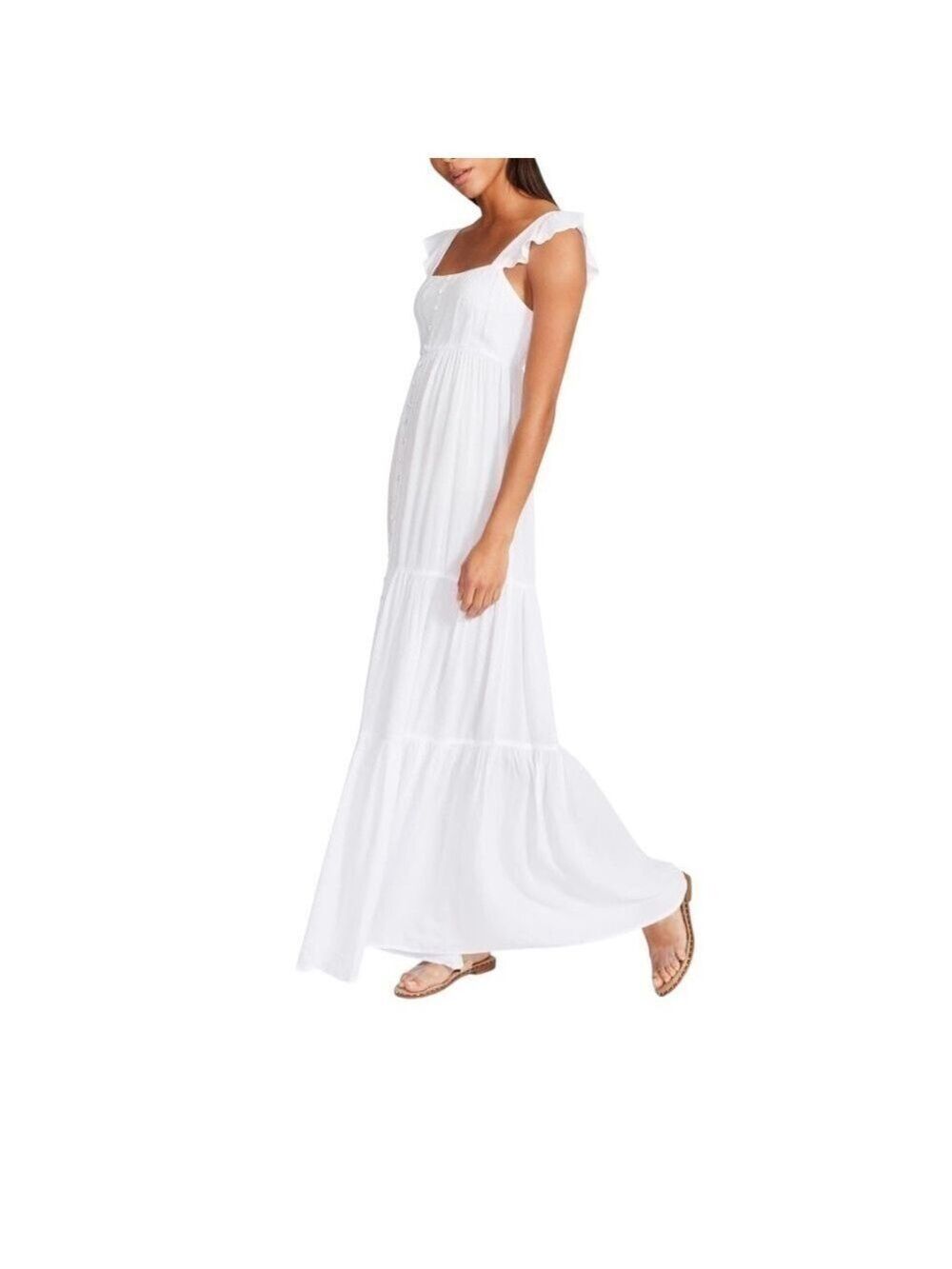 BB Dakota By Steve Madden Babydoll Maxi Dress Flutter Sleeve Tiered Women’s XS - Picture 1 of 12